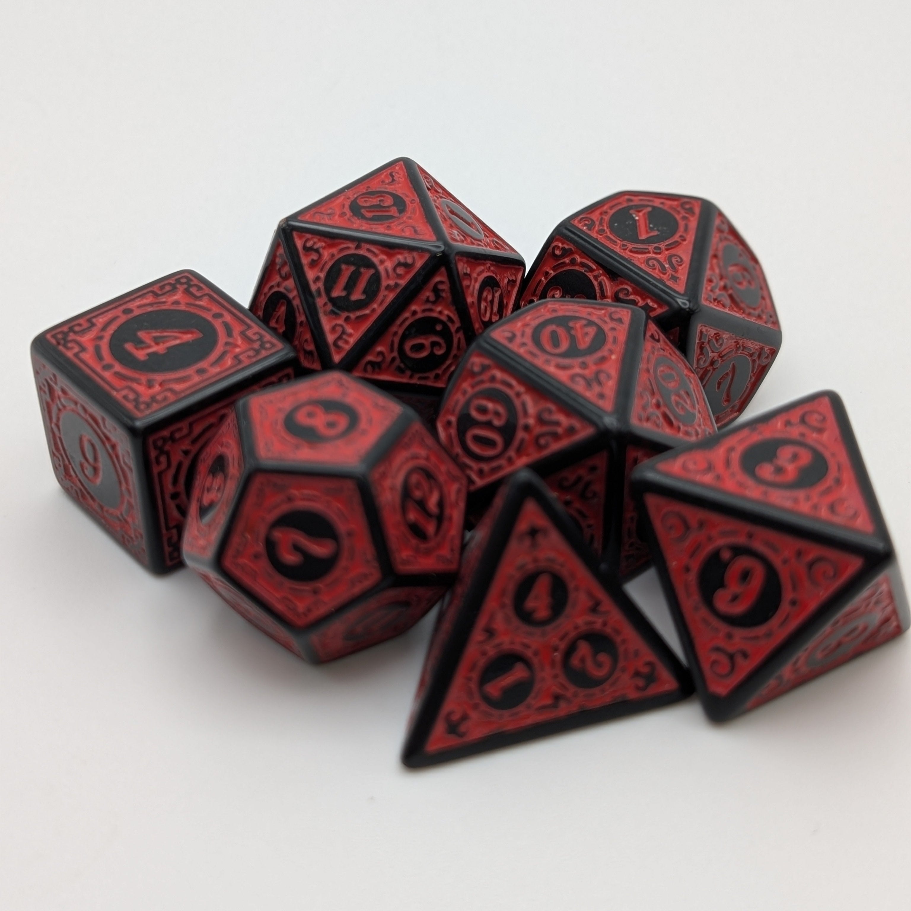 Magic Flame (Red) - "Enchanted Demon" - 7 Piece DnD Dice Set | Acrylic RPG Gaming Dice - Collectors World Toys