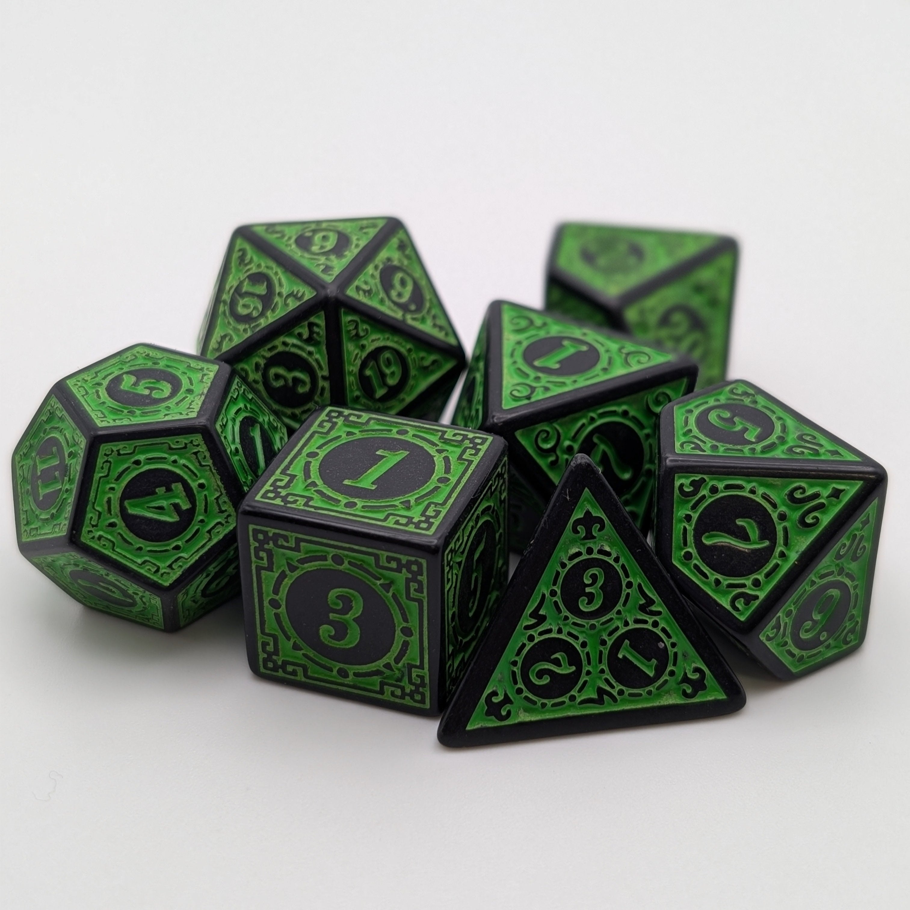 Magic Flame (Green) - "Enchanted Ent" - 7 Piece DnD Dice Set | Acrylic RPG Gaming Dice - Collectors World Toys