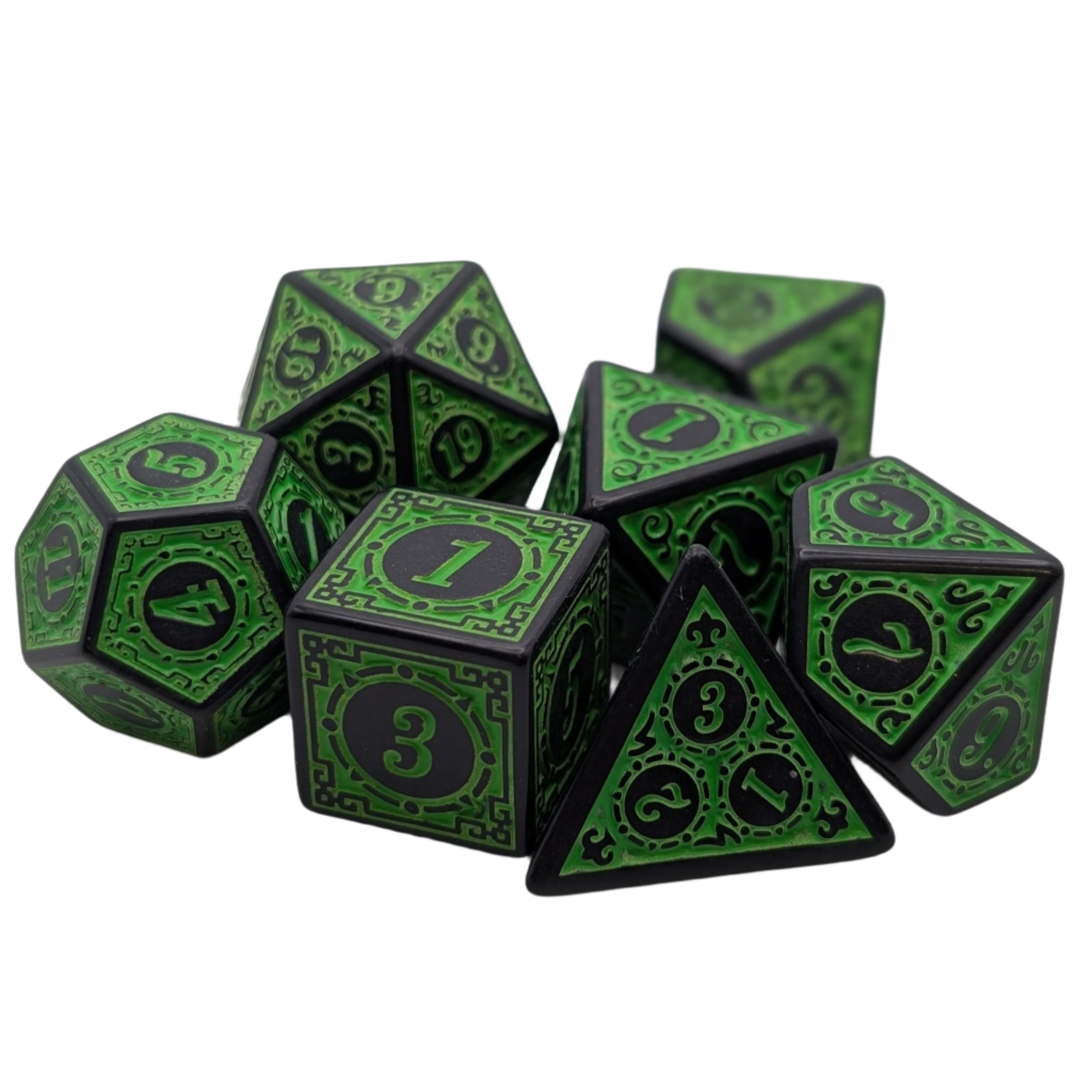 Magic Flame (Green) - "Enchanted Ent" - 7 Piece DnD Dice Set | Acrylic RPG Gaming Dice - Collectors World Toys