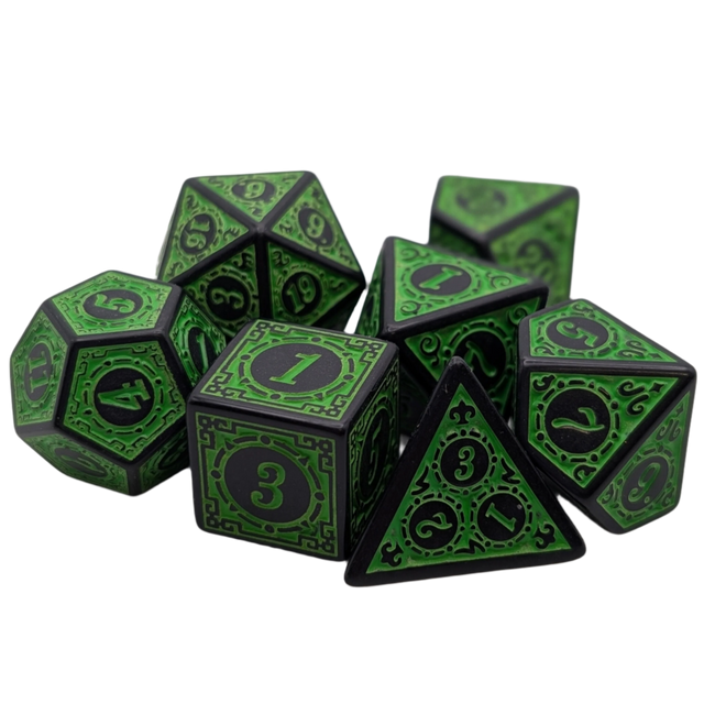 Magic Flame (Green) - "Enchanted Ent" - 7 Piece DnD Dice Set | Acrylic RPG Gaming Dice - Collectors World Toys Hover Image
