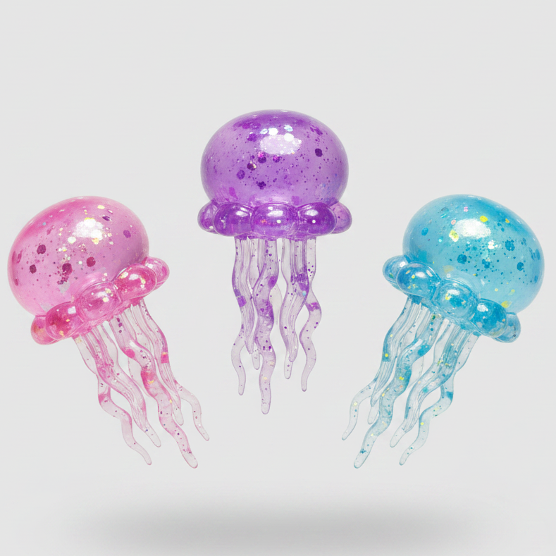 Set of Three Jellyfish with Tentacles (Slow-Rising Squish) Main image