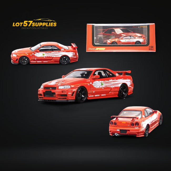 Fast Speed Skyline GT-R R34 Z-Tune FNF Red Livery 1:64 - Collectors World Toys Hover Image