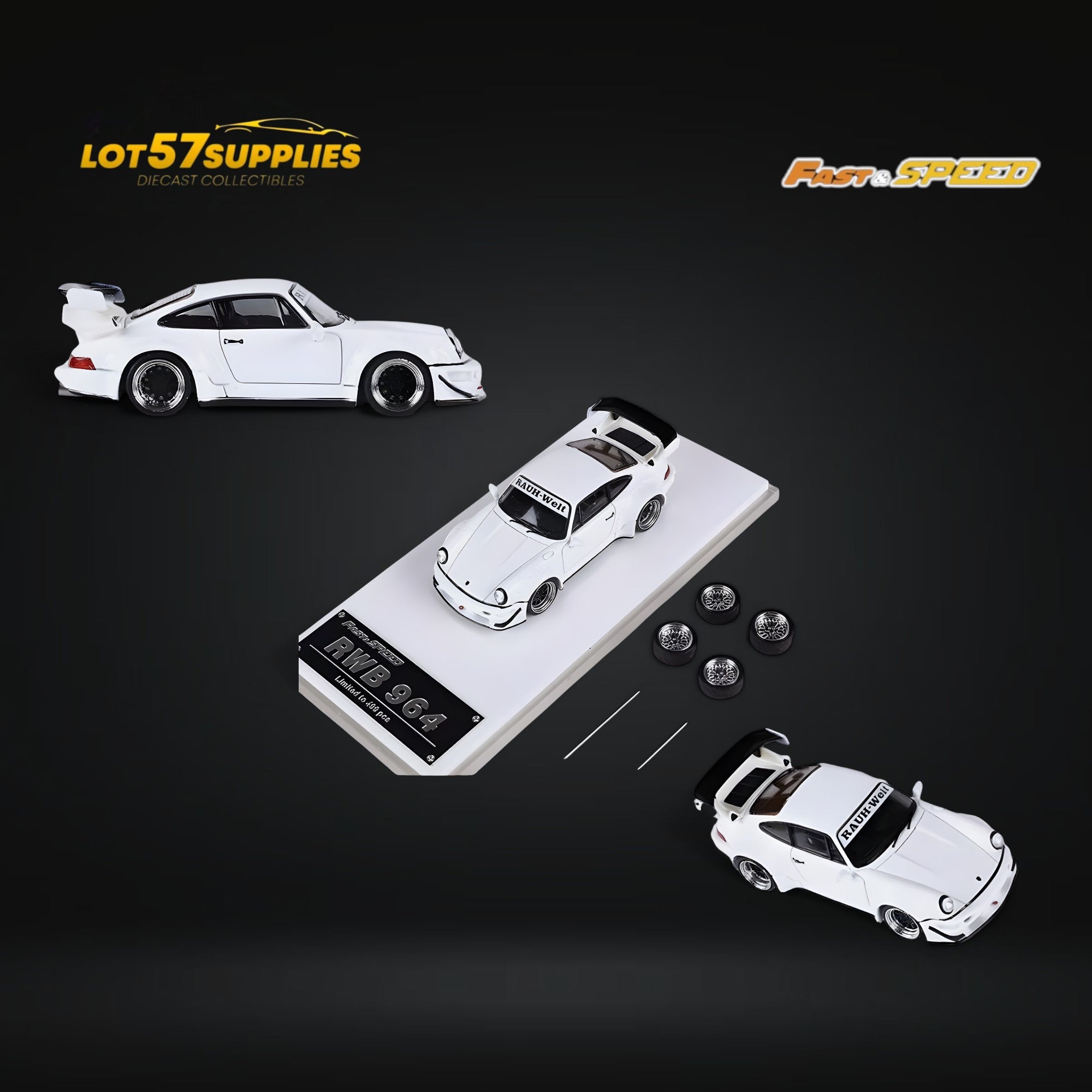 Fast Speed Porsche 964 RWB Widebody DREAMCATCHER GT Version Rear Wing in White 1:64 Main image