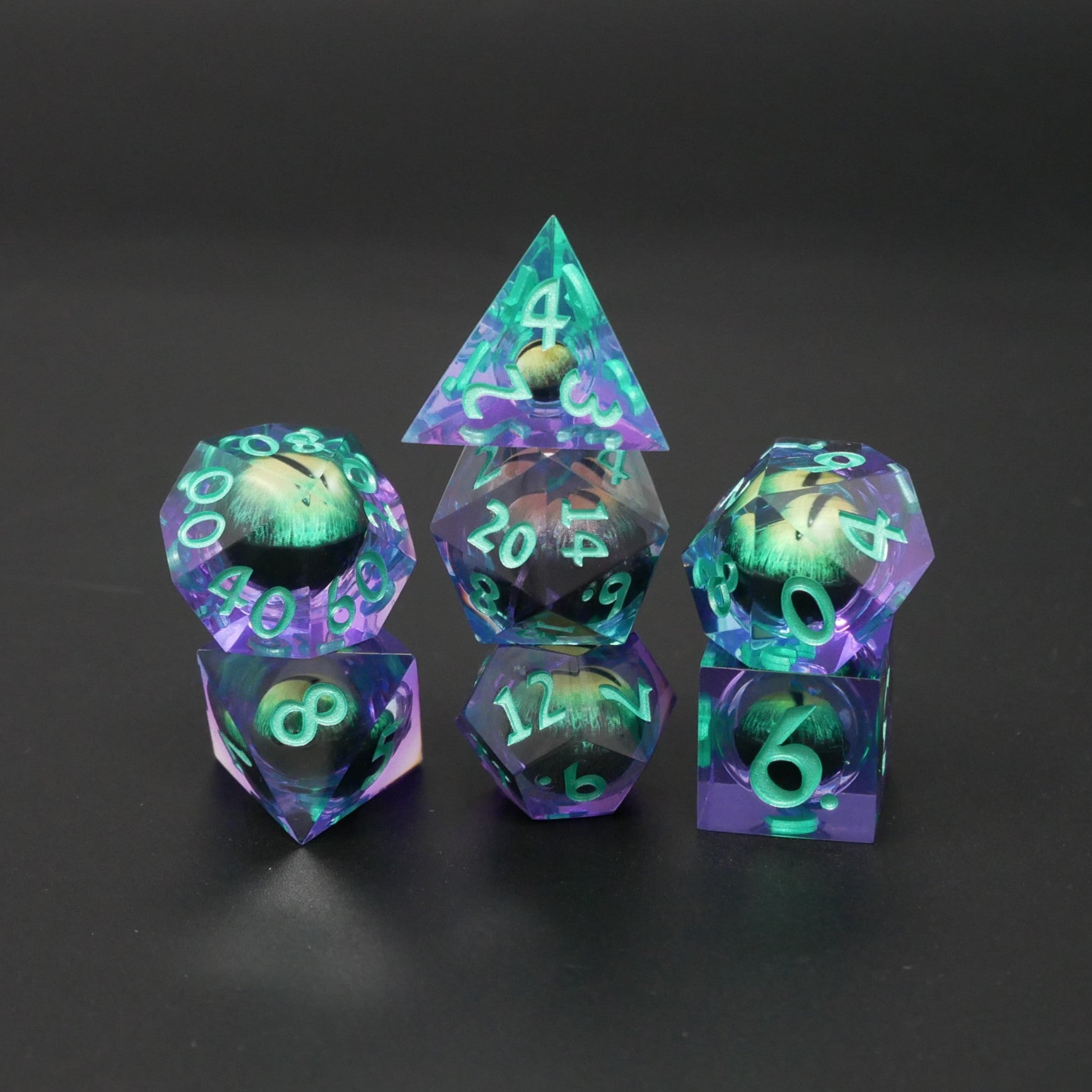 Remorhaz's Eye |  7 Piece Moving Eye DnD Dice Set | Acrylic RPG Gaming Dice - Collectors World Toys