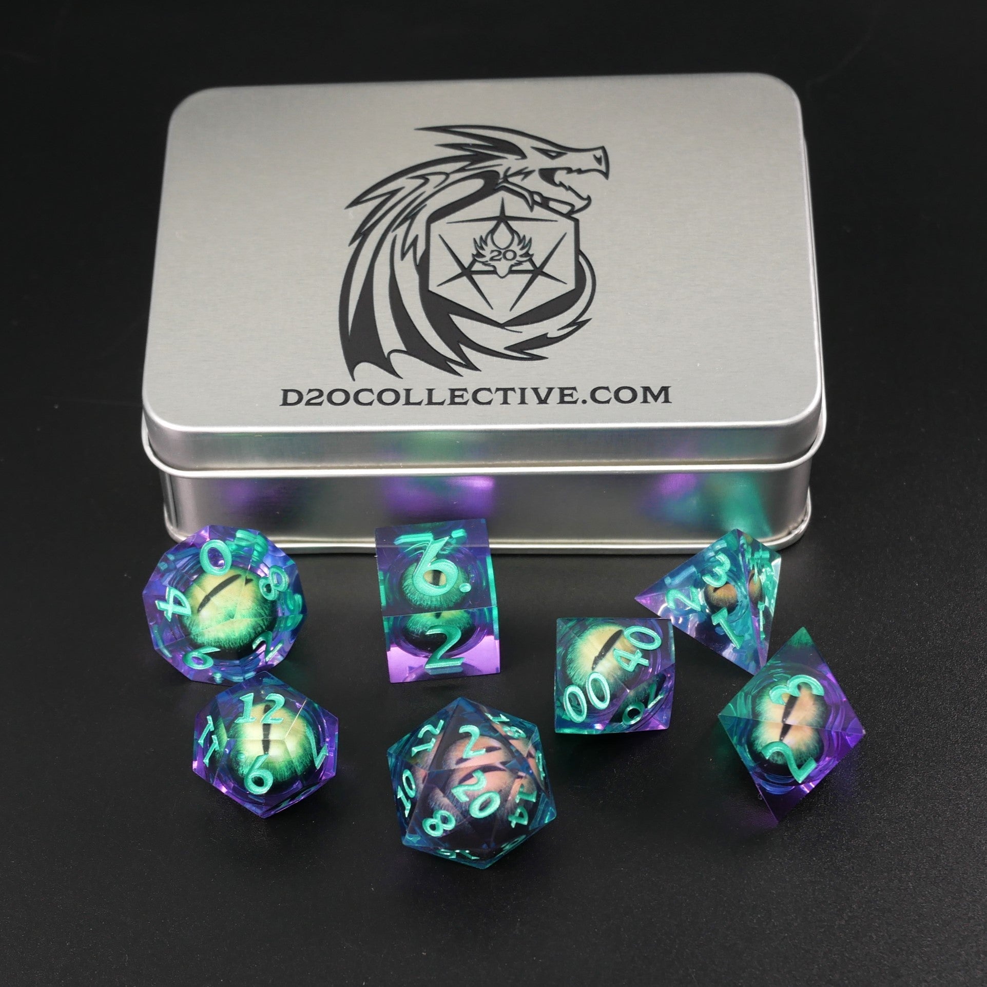 Remorhaz's Eye |  7 Piece Moving Eye DnD Dice Set | Acrylic RPG Gaming Dice - Collectors World Toys