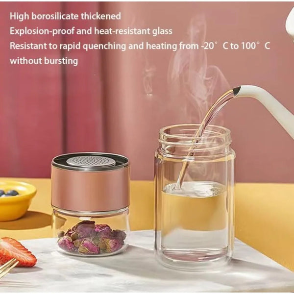 420ML Glass Tea Cup with Double-Layer Infuser – Easy-to-Clean Water Cup for Office, Outdoor & Travel