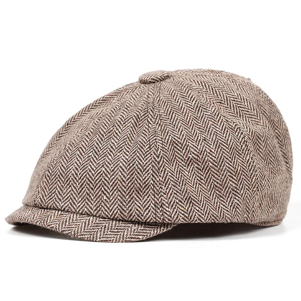 Retro Men’s Newsboy Cap – Classic Herringbone Octagonal Hat, British Style Flat Cap for Autumn & Winter, Vintage Painter Beret