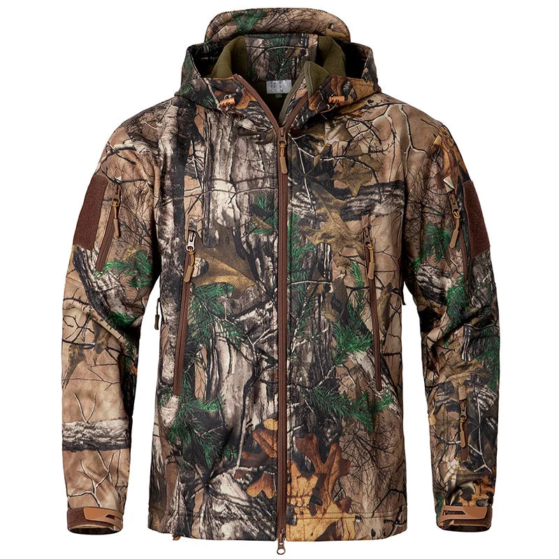Men’s Camouflage Tactical Softshell Jacket – Waterproof Fleece Hooded Coat for Hunting, Hiking & Outdoor Adventures