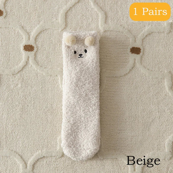 2 Pairs Cute Socks Bear Women Coral Velvet Thick Plush Warm Socks Sleep Fluffy Socks Cute Cartoon Lovely Floor Fuzzy Sock Winter