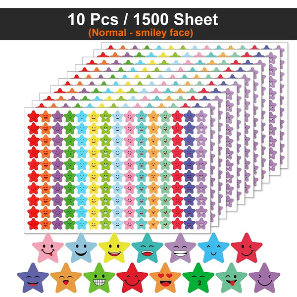 450-3000 Sheet Happy Face Stars Reward Sign Stickers Pack DIY Skateboard Suitcase Stationery Decals Decor Phone Laptop Gift Toys