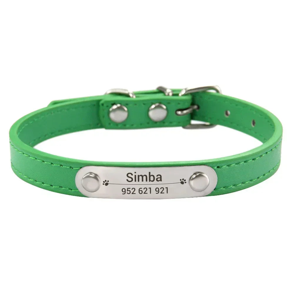 Personalized Dog Collar with Name Engraving – Anti-Lost PU Leather Collar for Dogs and Cats