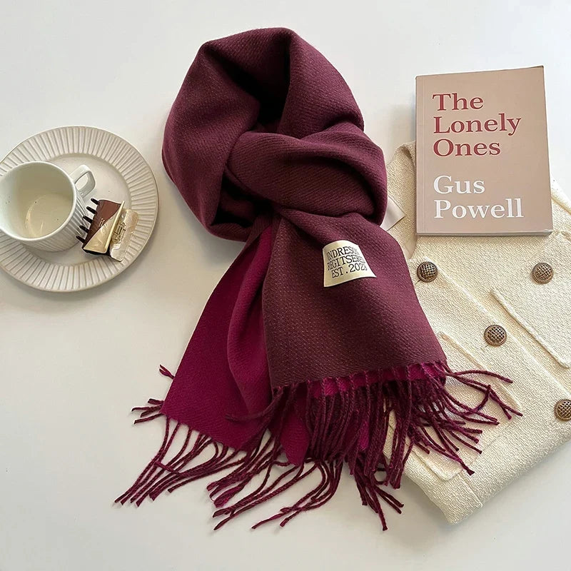 2023 Korean Style Cashmere Winter Scarf for Women – Knitted Double-Sided Solid Color Wrap | Soft Warm Fashion Neckerchief Shawl