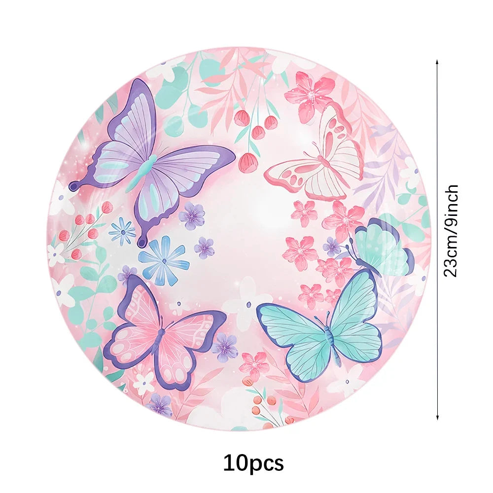 Butterfly Fairy Birthday Party Tableware Set – Pink Disposable Plates, Cups, Napkins & Tablecloth | Girls Party Decorations & Supplies