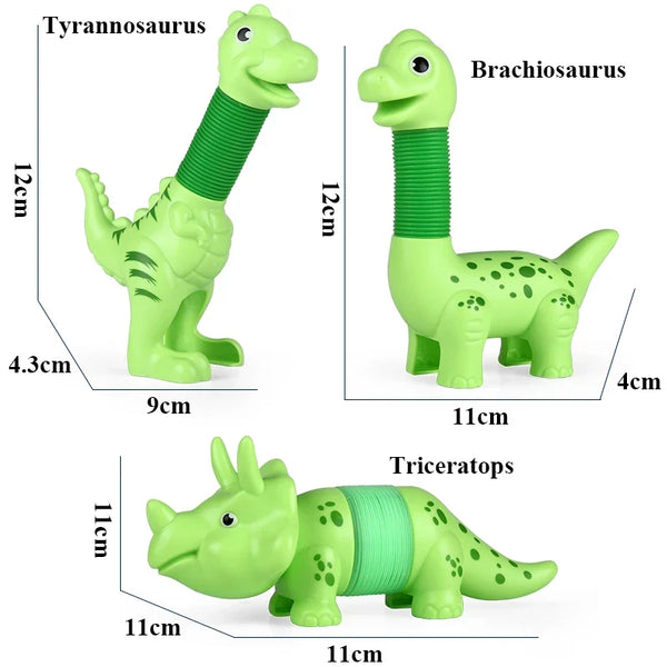 3PCS DIY Pop Tube Dinosaur Sensory Bendable Push It Decompression Pipe Anti-stress Fidget Tubes Autism ADHD Bellows Toy Kid Gift