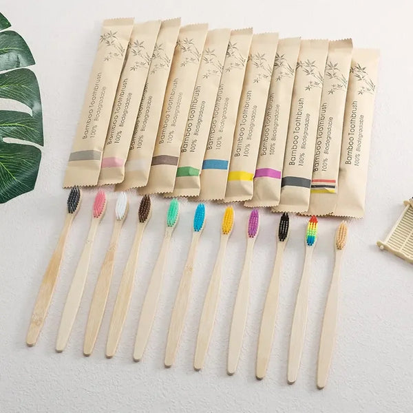 5pcs Bamboo Biodegradable Toothbrush Manual Wooden HandleToothbrushes With Soft Bristles For Sensitive Teeth Gums Oral Care