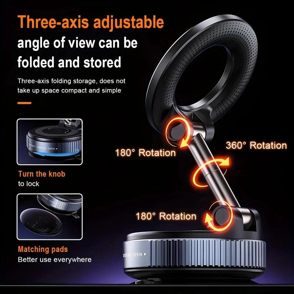 K007 Strong Magnetic Car Phone Holder Foldable Design 360° Adjustable Vacuum Mount for Car/Desk/Bathroom/Universal Use