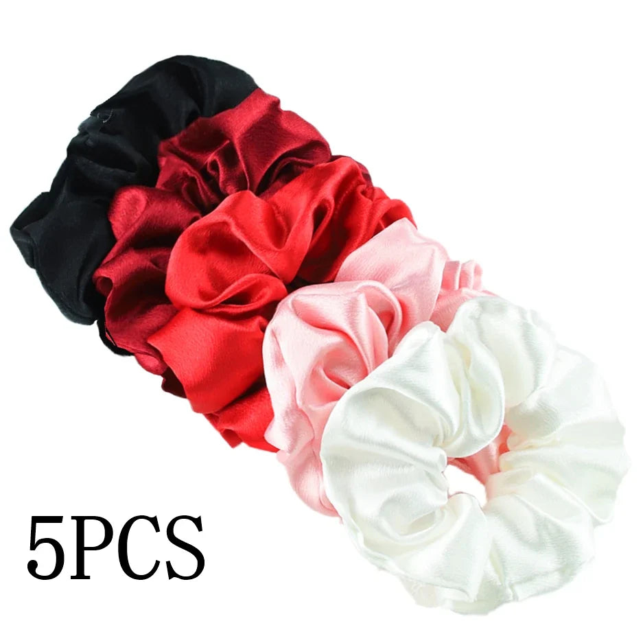 10/5 Pcs Satin Hair Scrunchies Set for Women & Girls – Soft Silk Elastic Hair Bands | Elegant Solid Color Ponytail Holders & Headwear Accessories