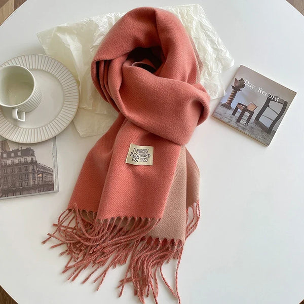 2023 Korean Style Cashmere Winter Scarf for Women – Knitted Double-Sided Solid Color Wrap | Soft Warm Fashion Neckerchief Shawl