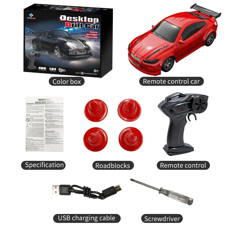 2025 New Kf20 1:64 Drift Rc Car Four-wheel remote-controlled racing car Full proportions Desk Competition Toy Boys Ideal gifts.