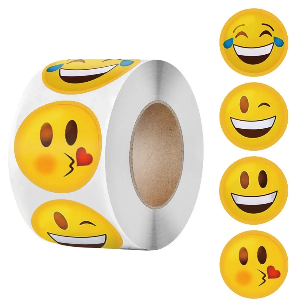 500Pcs/Roll Cartoon Funny Smile Face Expression Reward Stickers 8 Designs 2.5cm/1.0in Round For PC Pad Fridge Gift Diy Decor