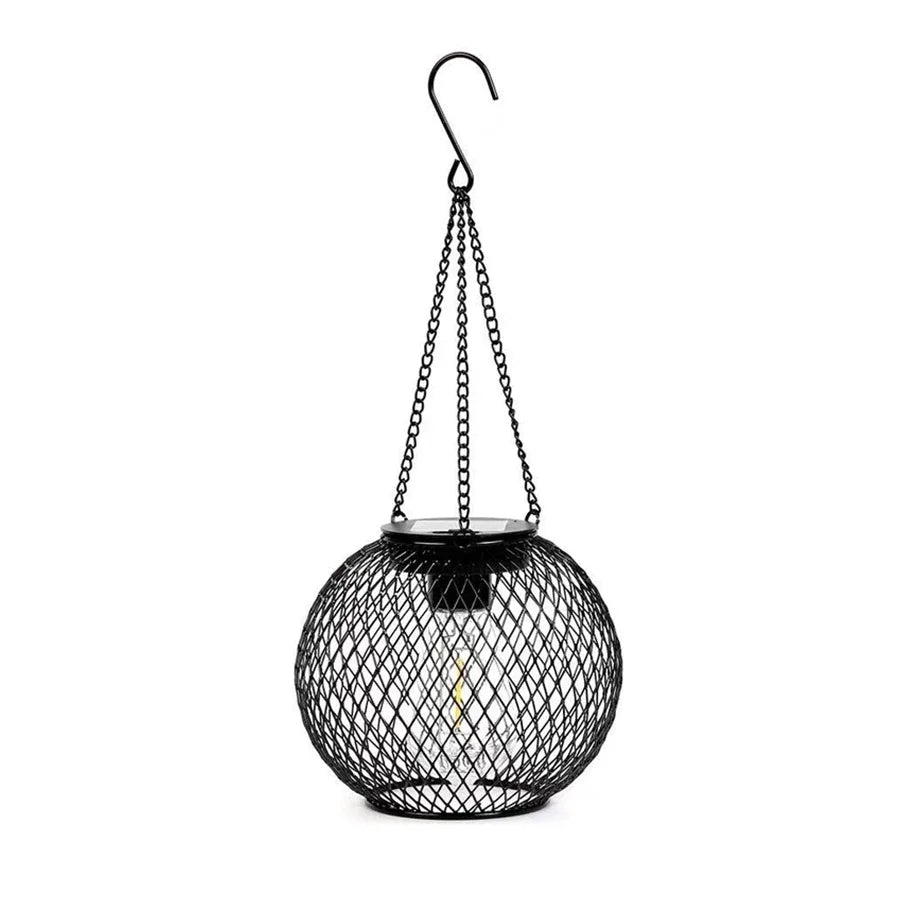 Outdoor Solar Iron Lantern Led Solar Lights Waterproof Decorative Hanging Lights for Tree Garden Yard Patio Pathway Dusk-to-dawn