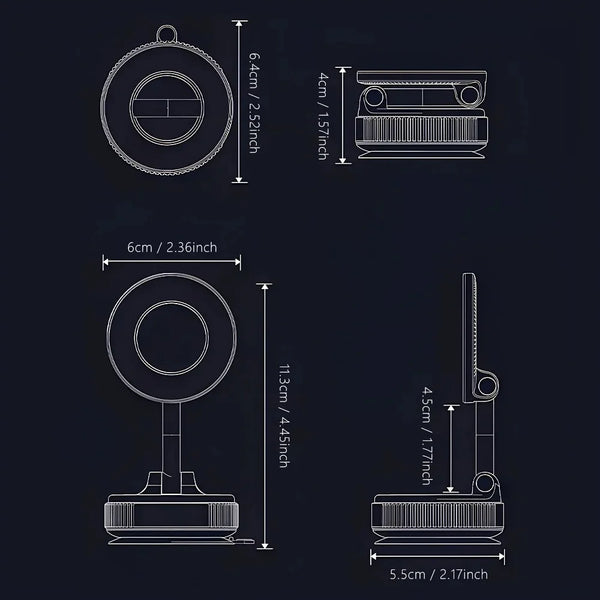 K007 Strong Magnetic Car Phone Holder Foldable Design 360° Adjustable Vacuum Mount for Car/Desk/Bathroom/Universal Use