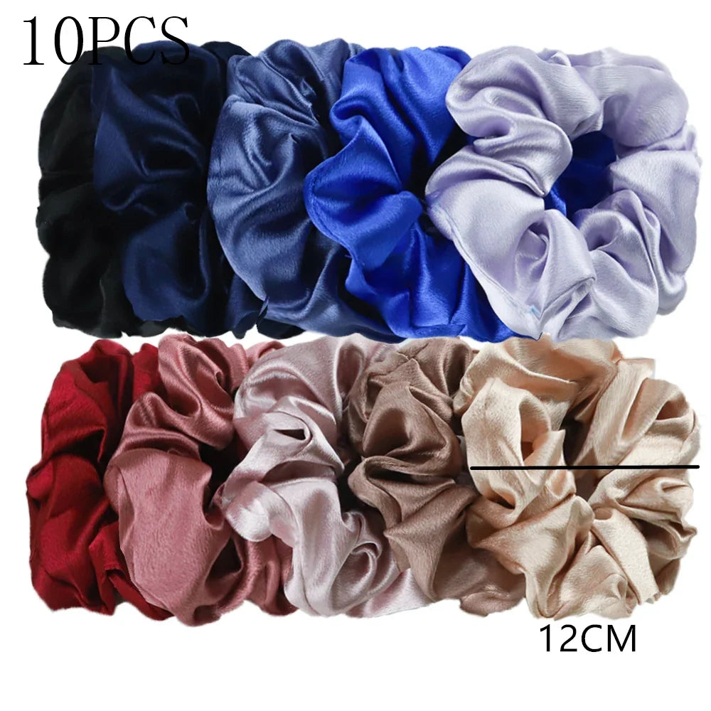 10/5 Pcs Satin Hair Scrunchies Set for Women & Girls – Soft Silk Elastic Hair Bands | Elegant Solid Color Ponytail Holders & Headwear Accessories