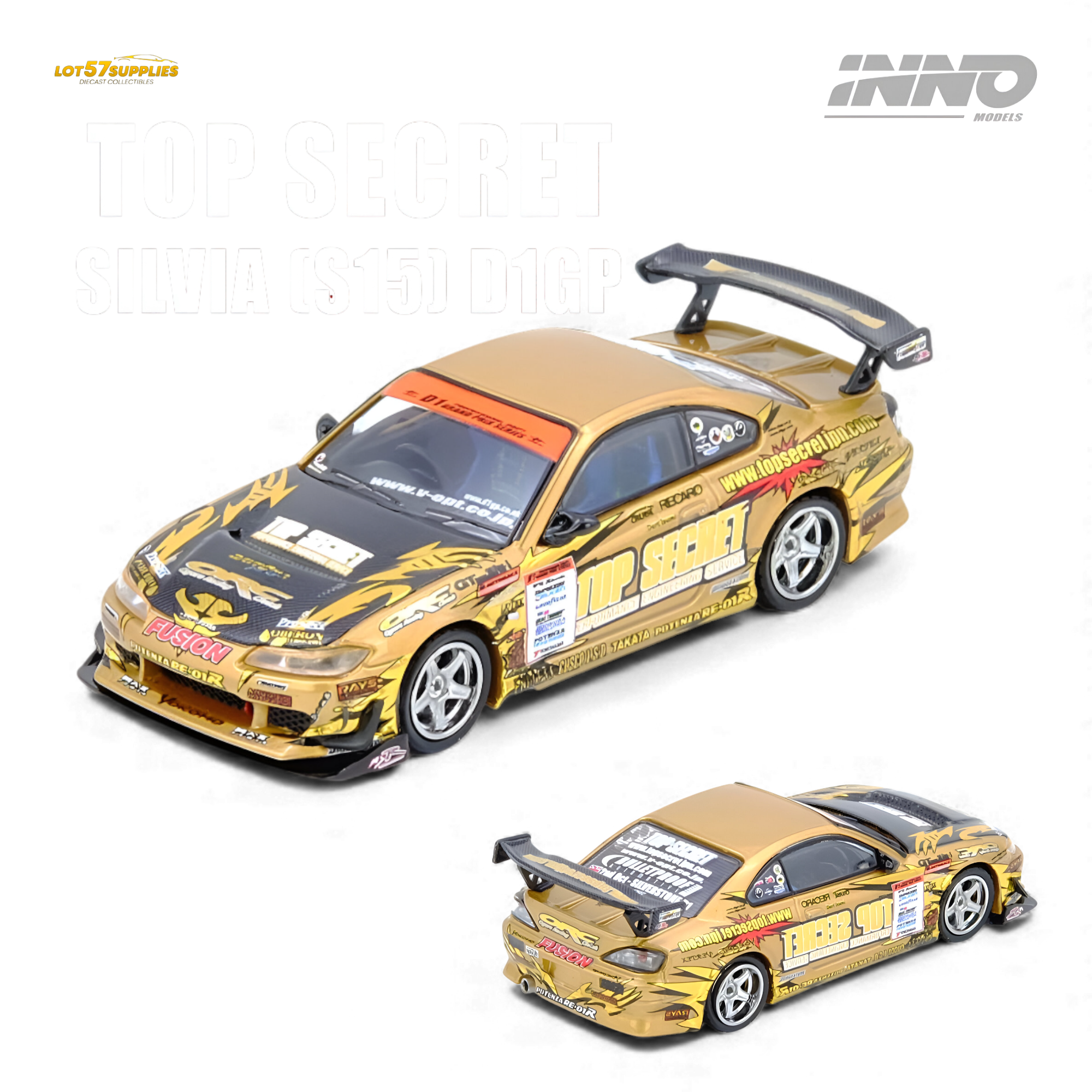 (Pre-Order) INNO64 TOP SECRET Silvia S15 D1GP Champion 2004 - Gold 1:64