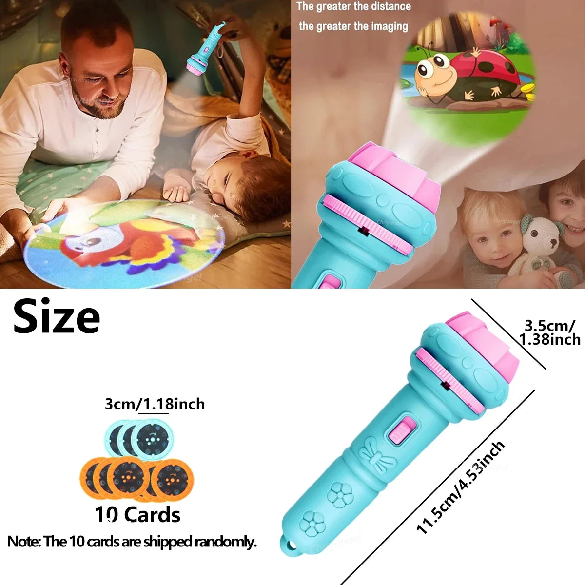 10 Cards Cartoon Projection Flashlight 80 Patterns Creative Children Flashlight Toy Projector Baby Toys Bedtime Story Book Toy