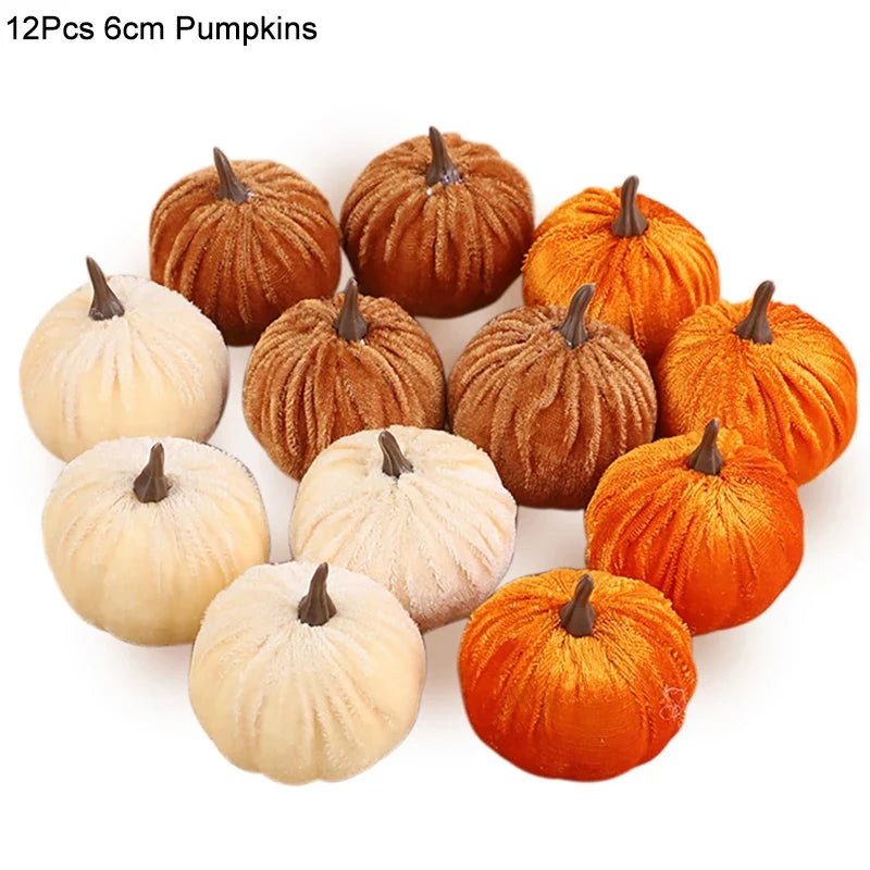8/12pcs Artificial Flannel Pumpkins for Autumn Fall Thanksgiving Halloween Party Table Decoration Home DIY Craft Wreath Gifts