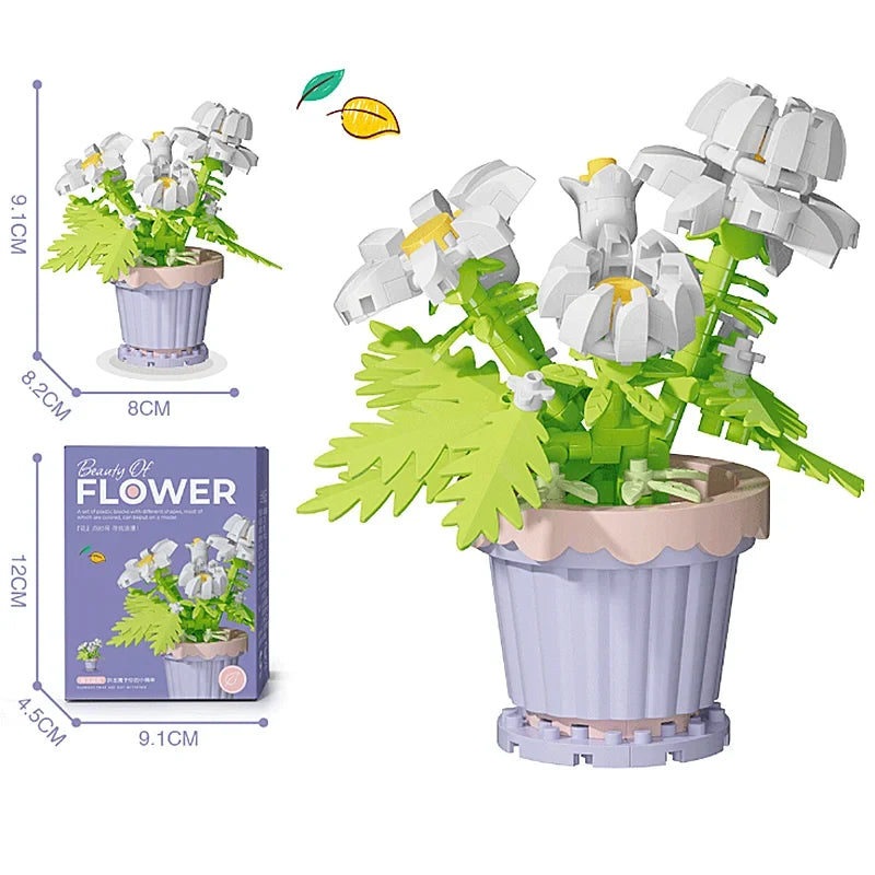Creative Building Block Bouquet, Eternal Flower Plant Potted Gift, Rose Sunflower Potted Plant, Assembled Building Block Toy