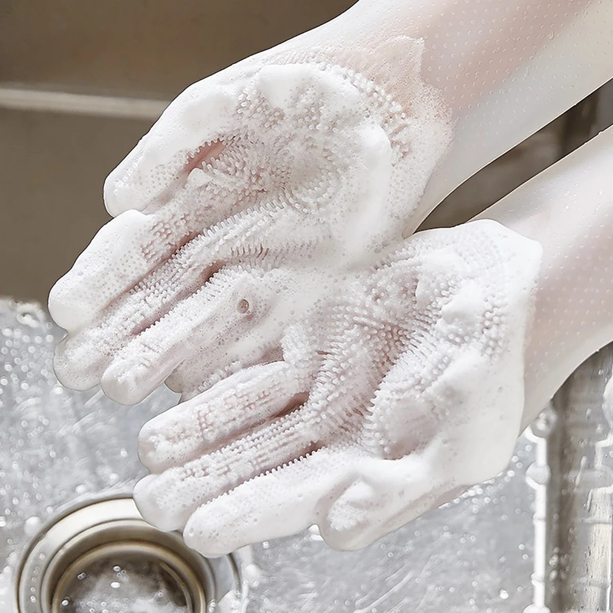 Dishwashing Cleanner Sponge Silicon Hair Removal Glove