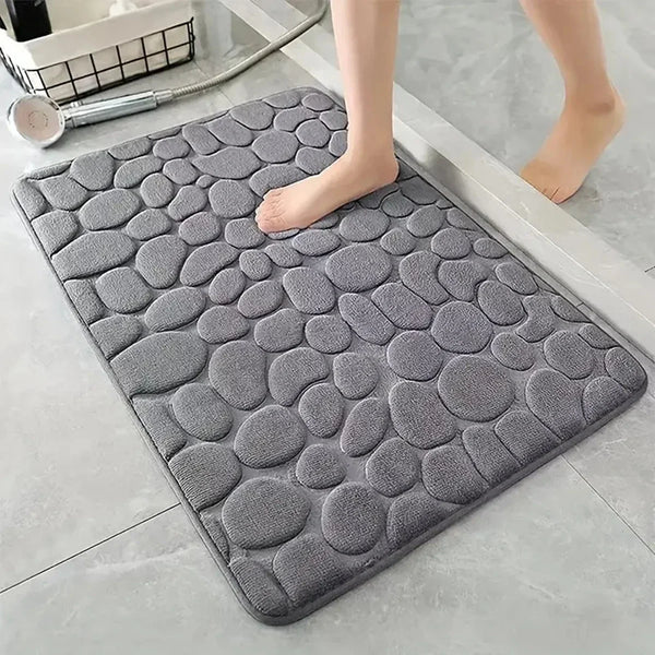 3D Non-Slip Bathroom Mat – Absorbent Cobblestone Embossed Bath & Door Floor Mat, Machine Washable & Quick Drying
