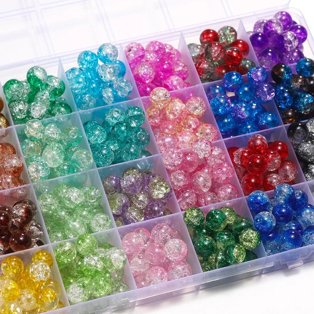 50/100pcs 8mm Glass Crackle Beads Loose Spacer Beads for Jewelry Making DIY Handmade Earrings Bracelets Necklace Accessories