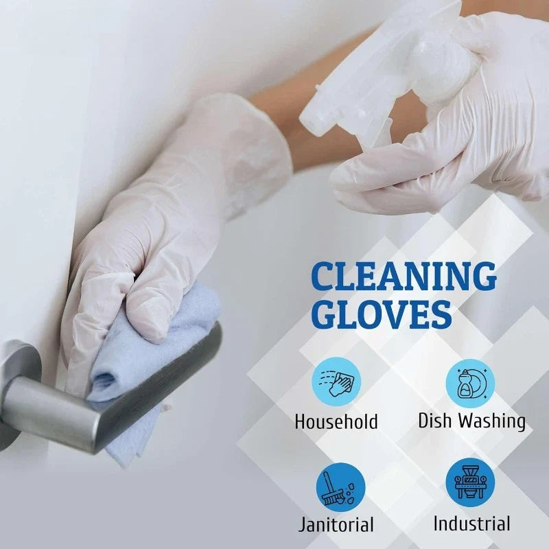 10-100PCS White Nitrile Disposable Gloves – Latex & Powder-Free Household, Cooking, Food-Safe, and Cleaning Work Gloves