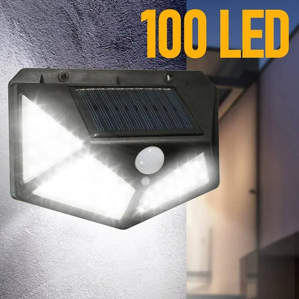 100 LED Solar Wall Lamp All Sides Luminous Motion Sensor Human Induction Courtyard Waterproof Stairs Outdoor Wall Light
