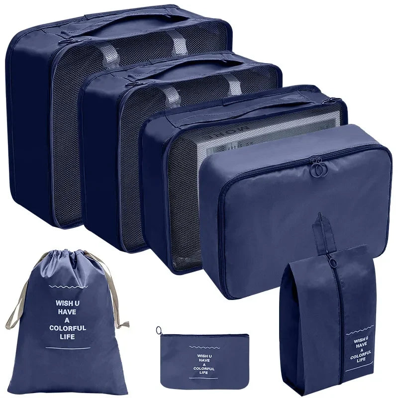 7/8/9/10-Pcs Travel Organizer Packing Cubes Set – Portable Luggage Storage Bags for Clothes, Shoes & Accessories