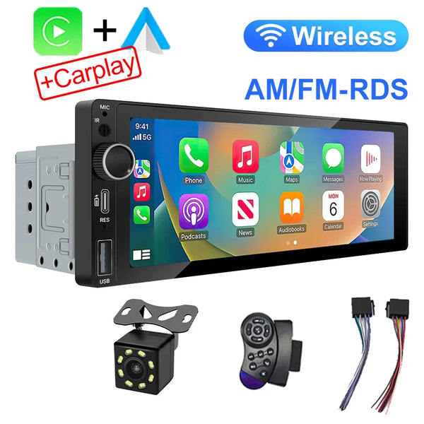 IPS 6.9 Inch 1Din Wireless Or wired Carplay Android Auto Car Radio Multimedia MP5 Player 1 Din DVD Bluetooth Stereo USB Charging