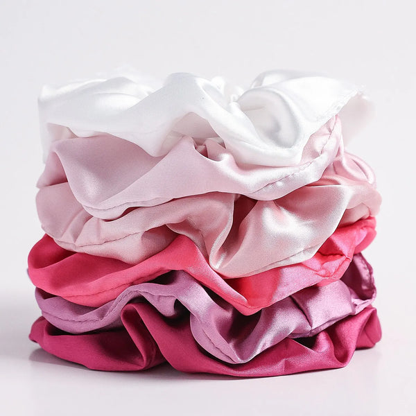 6-Piece Large Satin Scrunchies for Women – Pure Color Silk Hair Ties Set | Soft, Gentle & Stylish Ponytail Holders for Daily Wear
