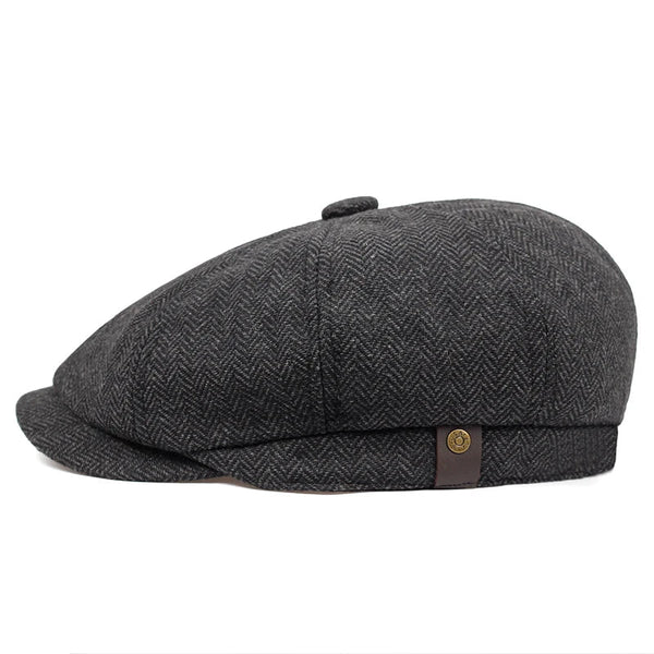 Retro Men’s Newsboy Cap – Classic Herringbone Octagonal Hat, British Style Flat Cap for Autumn & Winter, Vintage Painter Beret