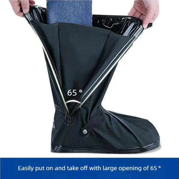 Rain Boot Shoe Covers – Black Waterproof High-Top Clear Rain & Dust Covers with Reflector for Motorcycle, Bike, Men & Women