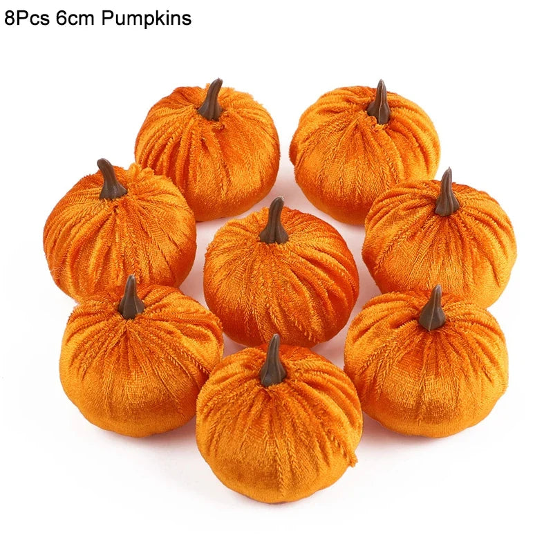8/12pcs Artificial Flannel Pumpkins for Autumn Fall Thanksgiving Halloween Party Table Decoration Home DIY Craft Wreath Gifts