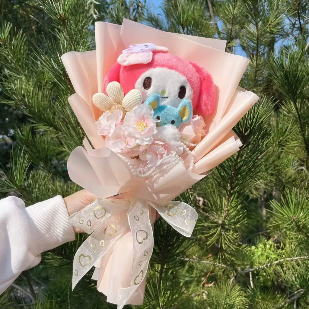 Cartoon My Melody Kuromi Cinnamoroll Kt Cat Plush Doll Creative Flower Bouquet Valentine Christmas Graduation Birthday Gift