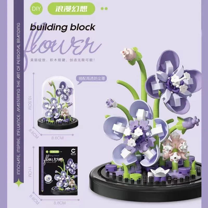 Potted Building Block Simulation Succulent Bouquet Creative Puzzle Building Block Eternal Flower Home Decoration Rose