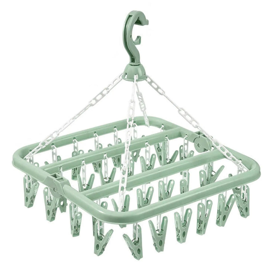 Foldable Drip Hanger with 32 Clips – Plastic Clothes Drying Rack