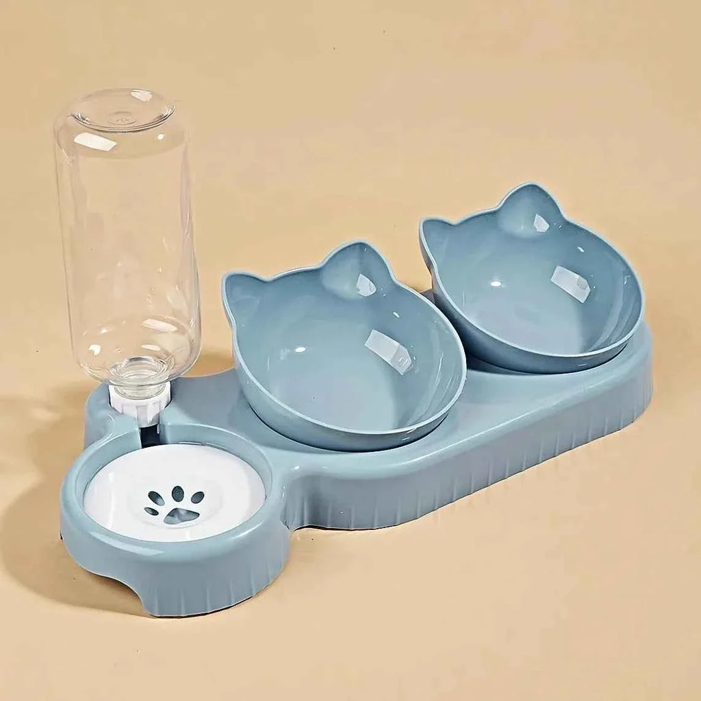 3-in-1 Cat Food & Water Bowl Set with Gravity Water Feeder