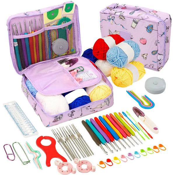 Crochet Kit Beginners Crochet Hook Set with Crochet Yarn,Portable Crochet Set Crochet Hooks Travel Knitting Crochet Supplies