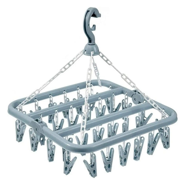 Foldable Drip Hanger with 32 Clips – Plastic Clothes Drying Rack