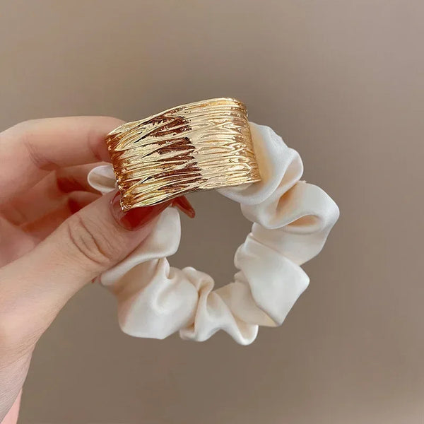 Korean Metal Satin Large Hair Ring – Women’s Rubber Band Hair Ties for Ponytails, Girls’ Hair Accessories