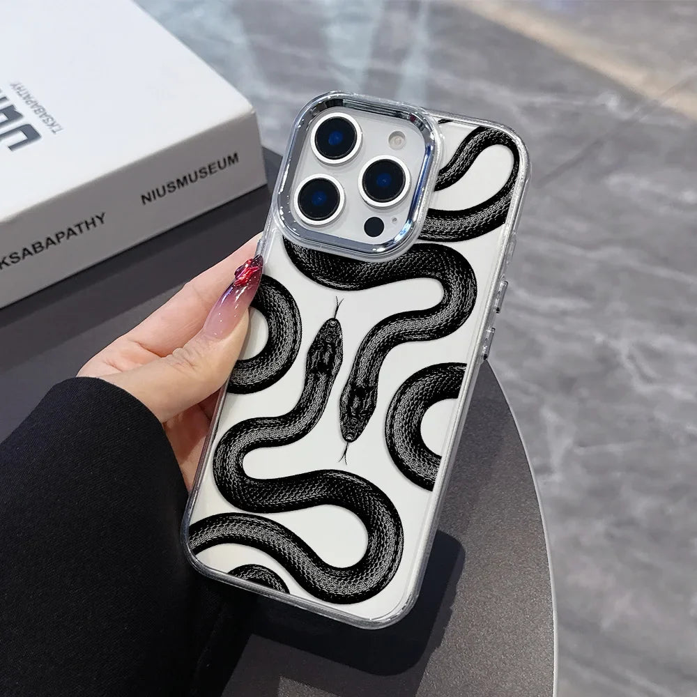 Cute Doodle Funny Snake Phone Case For iPhone 17 16e 16 15 14 13 12 11 mini Pro Max X XR XSMAX 8 Air Plus Transparent Soft Cover